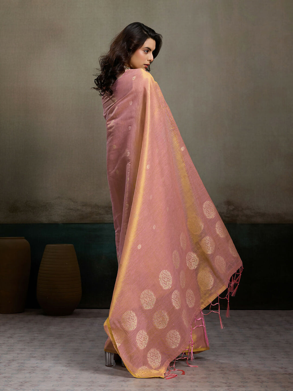 Shree Shyam Fashion Light Pink Tissue Silk Saree - Distacart