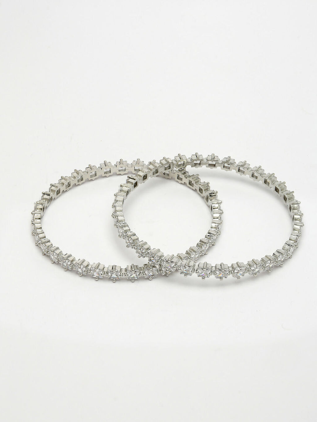 NVR Women's Set of 2 Silver-Plated CZ Stone-Studded Handcrafted Bangles - Distacart