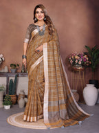 Anaita Coffee Weaving Linen Cotton Saree With Blouse - Distacart