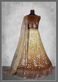 Brown Net Floral Sequins And Cord Embroidery, Cut Work Semi-Stitched Lehenga Choli - Nimaya Kangan