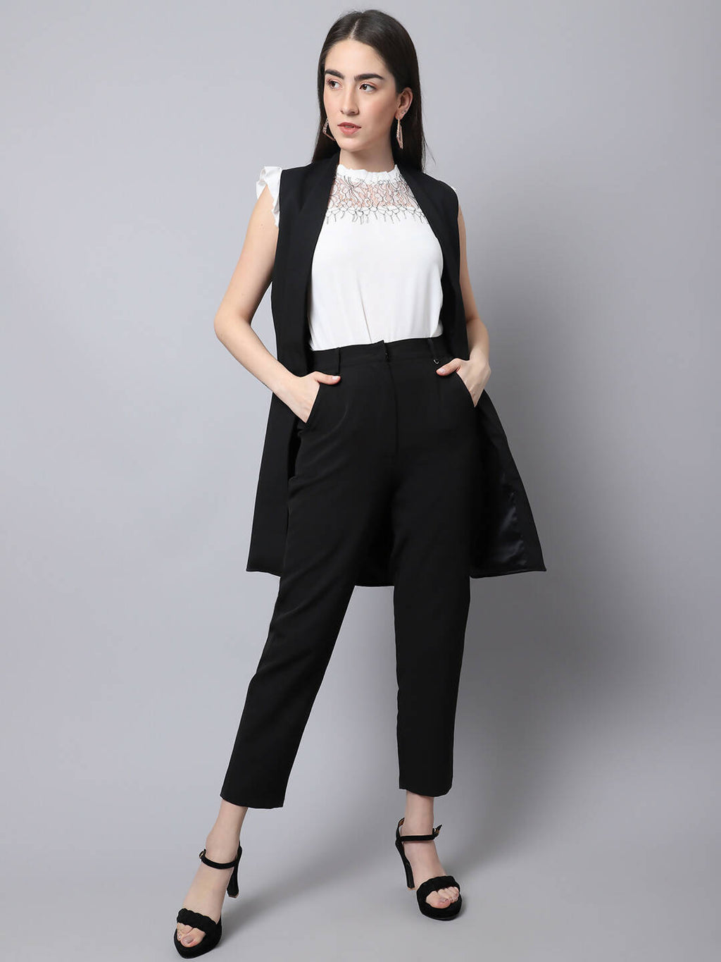 Even Apparels Black Polywool Open Front Women's Long Coat PW668 - Distacart