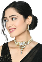 Mominos Fashion Johar Kamal Gold-Plated Brass Finish Kundan/Stone Choker For Women (White) - Distacart