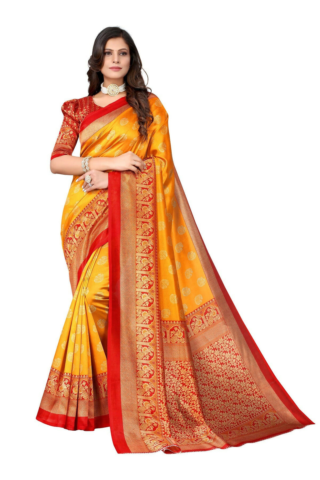 Vamika Yellow Printed Art Silk Saree