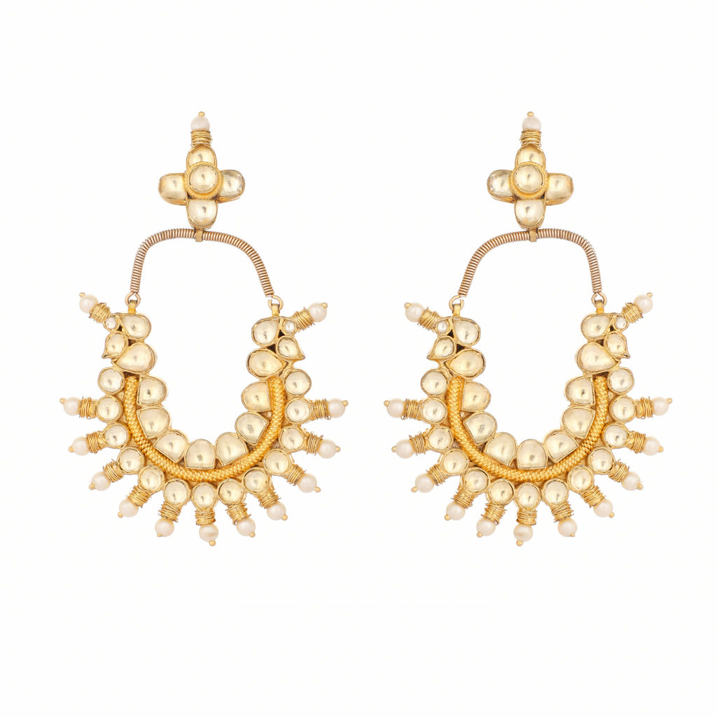 Nuyug 22k Gold Plated Royal Pearl Accent Kundan Earrings - Distacart