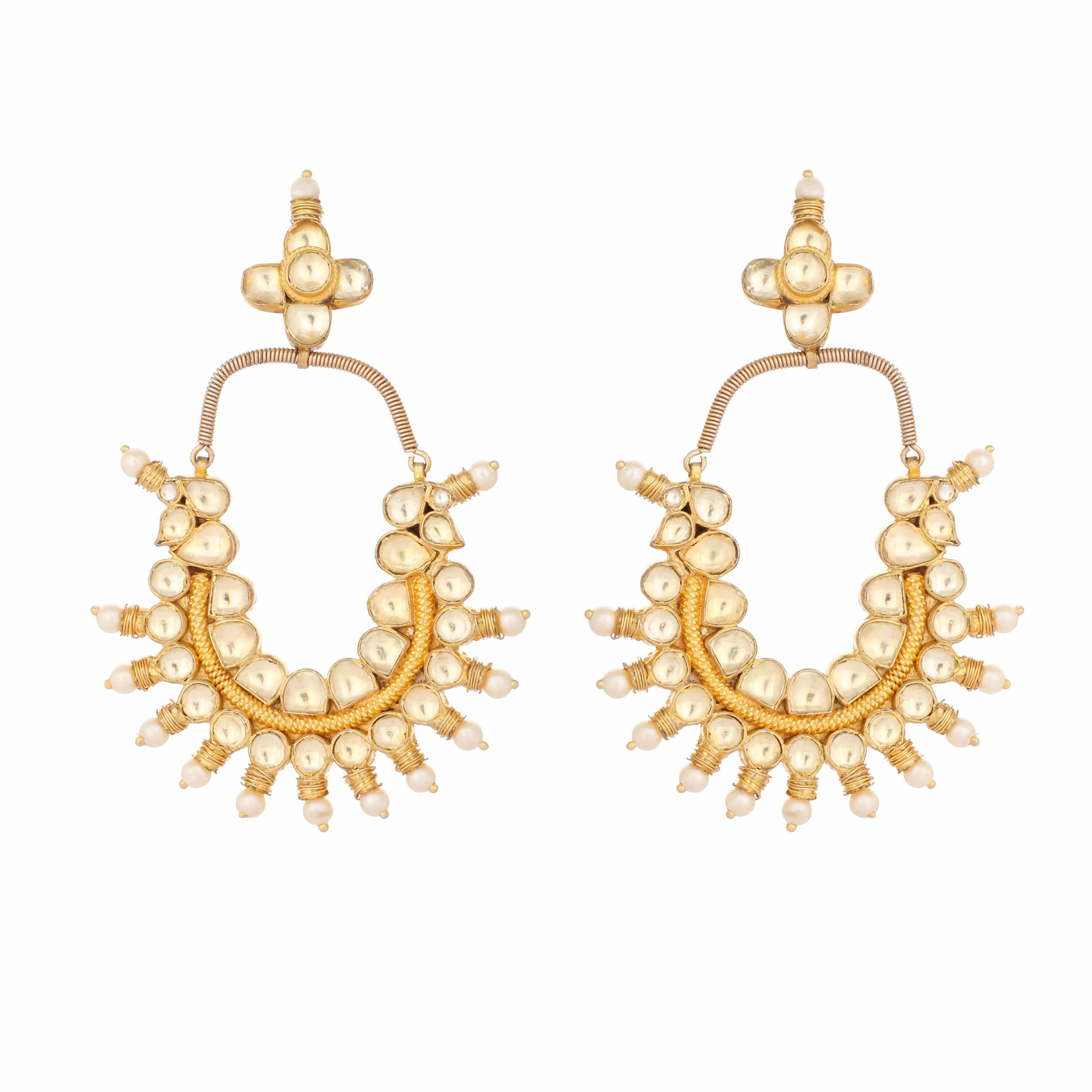Nuyug 22k Gold Plated Royal Pearl Accent Kundan Earrings - Distacart