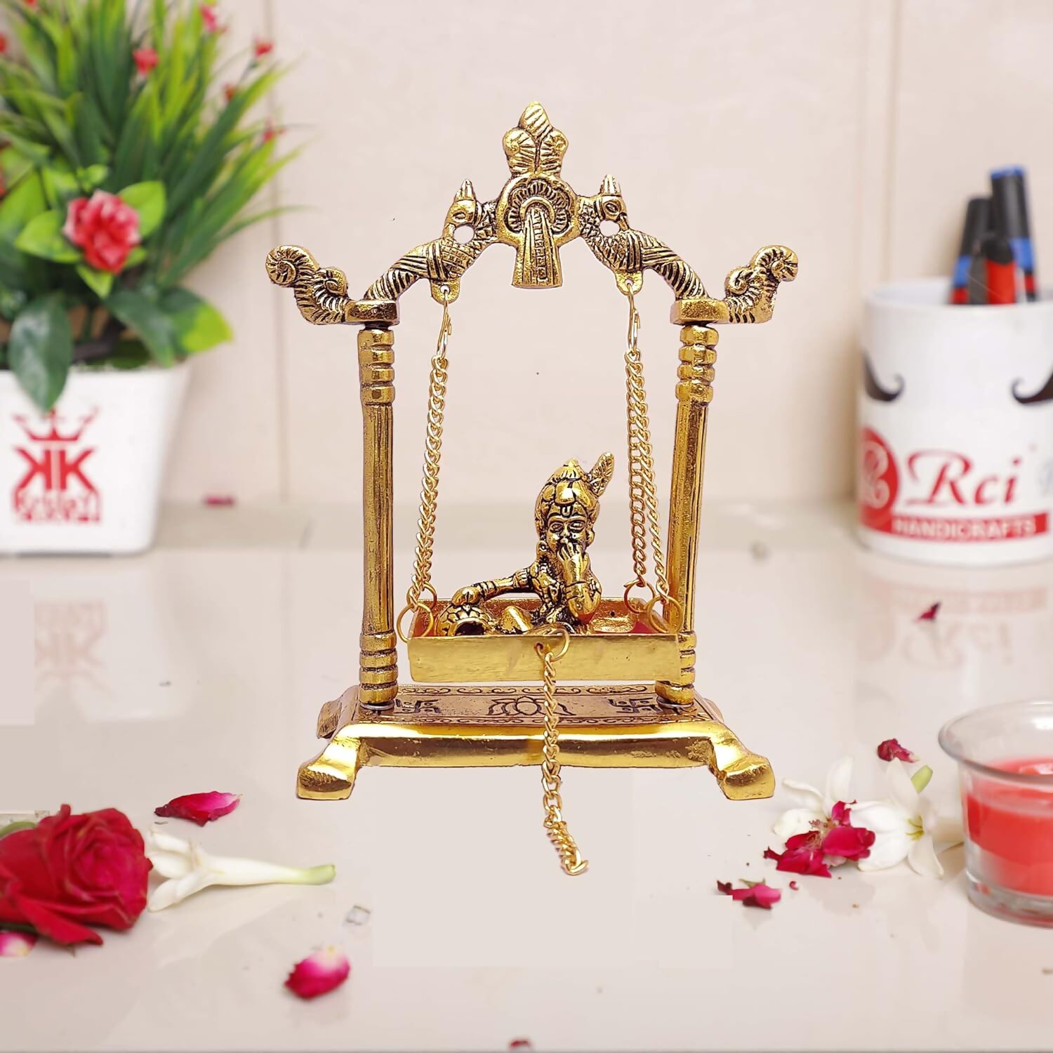KridayKraft Laddu Gopal on Jhulla Palana Metal Statue