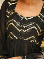 Janasya Black Georgette Sequined Tunic & Bottom