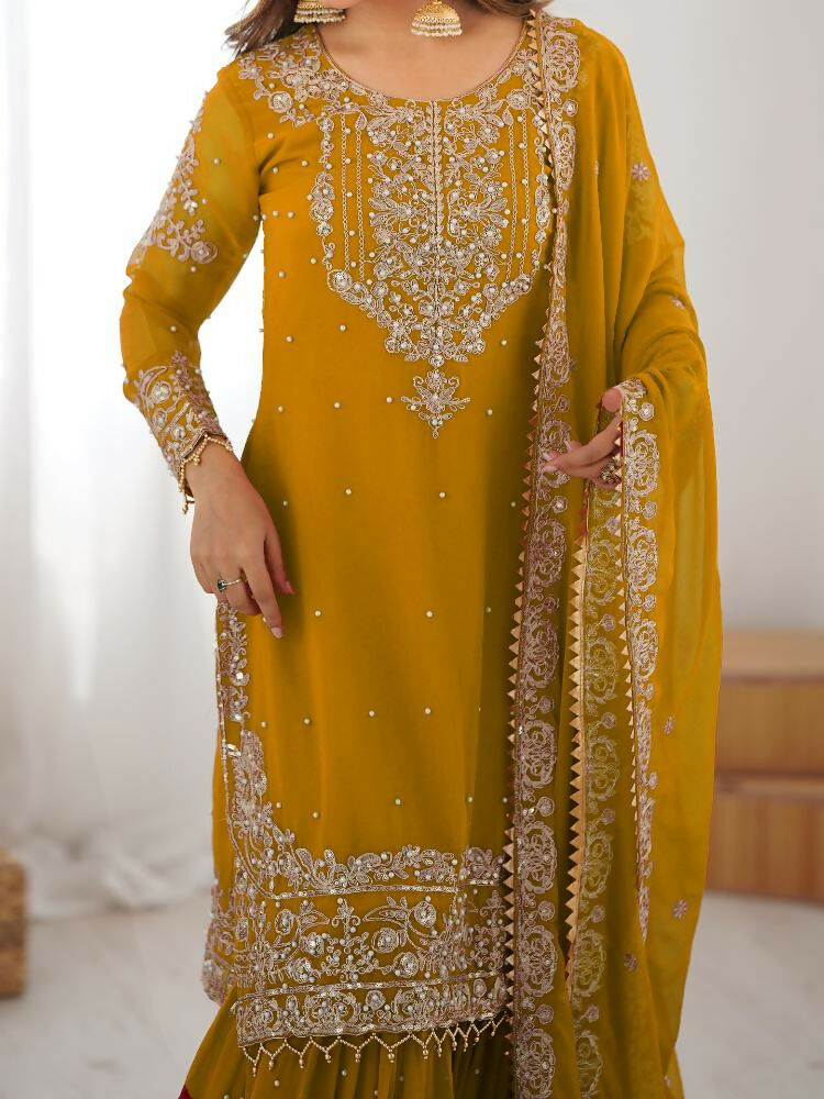 Lehenga Mart Designer Sharara Suit With Kurta, Sharara, Dupatta For Women-Yellow - Distacart