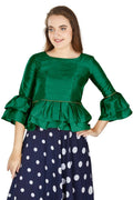 Aastha Fashion Women's Green Art Silk Bell Sleeves attire with Poly Cotton Lining Blouse