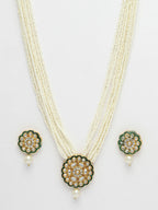 NVR Women's White & Gold-Polished Kundan & Pearl Jewellery Set