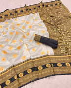 DEIANA'S Beautiful Designer Golden zari Soft Lichi Silk Saree - Cream