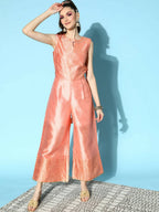 Ahalyaa Womens Peach Poly Silk Solid Jumpsuit - Distacart