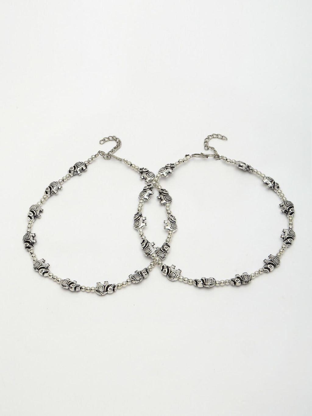 NVR Women's Set of 2 Silver-Plated Elephant Design Anklets - Distacart