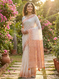 Shree Shyam Fashion White Linen Cotton Saree - Distacart