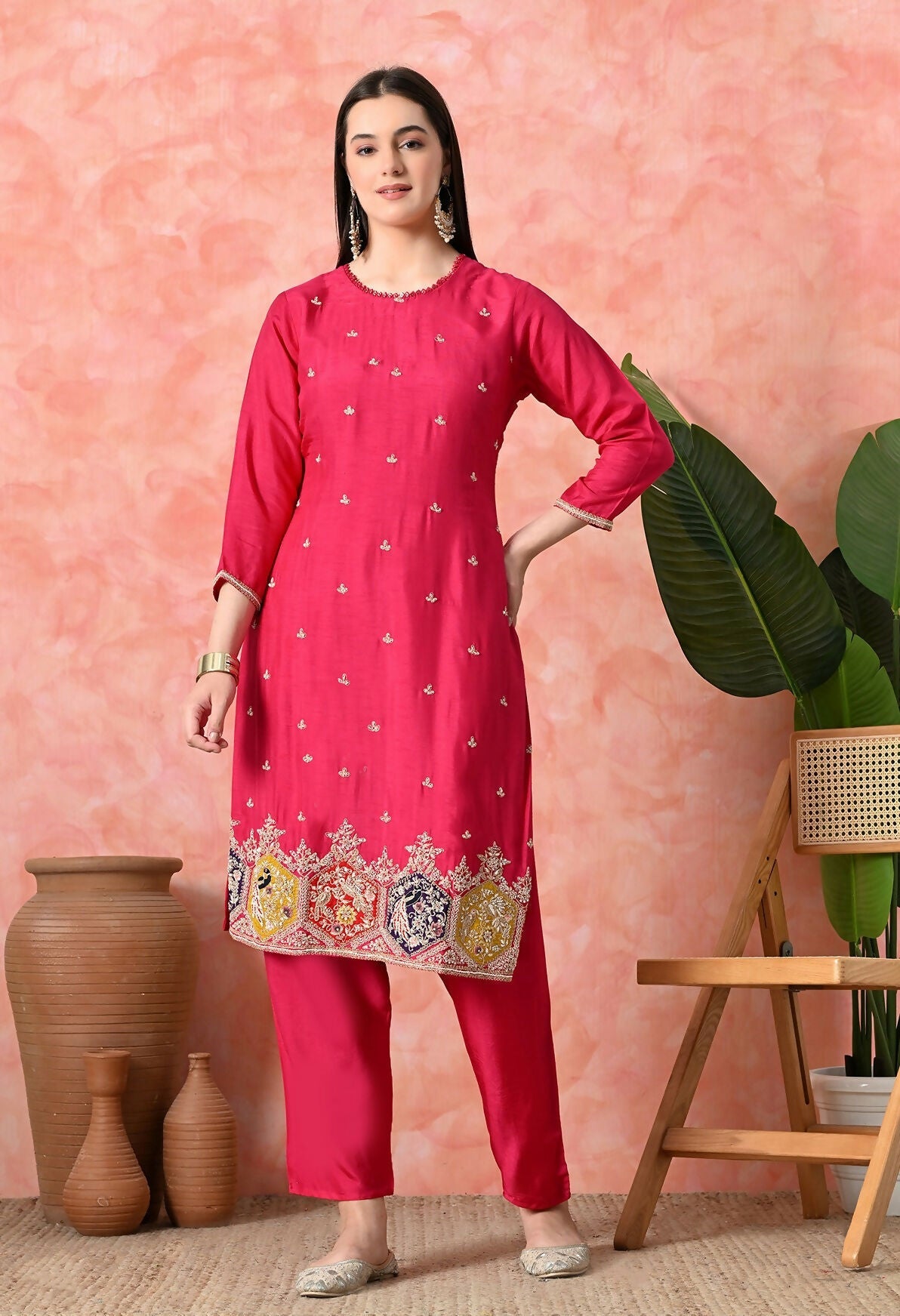 Joban Fashion Rani Premium Pure Viscose Print Dola With Handwork Kurta Set
