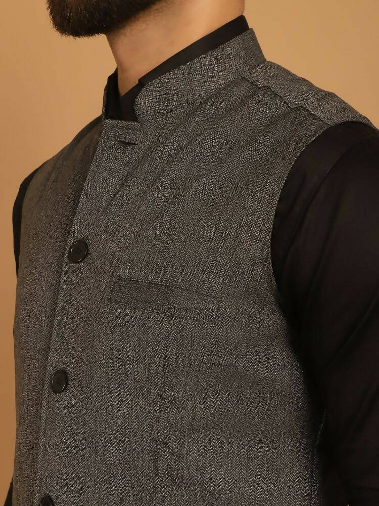 Even Apparels Nehru Jacket With Welt Pockets - Grey