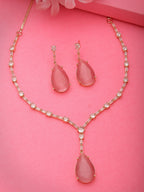 NVR Women's Rose Gold Artificial Stones Studded Handcrafted Jewellery Set