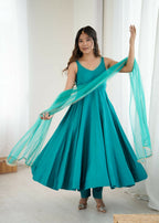 The52 Women's Beautiful Roman Silk Chanderi Fabric Flared Anarkali Pant and Dupatta Set - Distacart