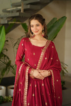 Teeya Creation Maroon Color Chinon Silk Party Wear Long Gown - Distacart