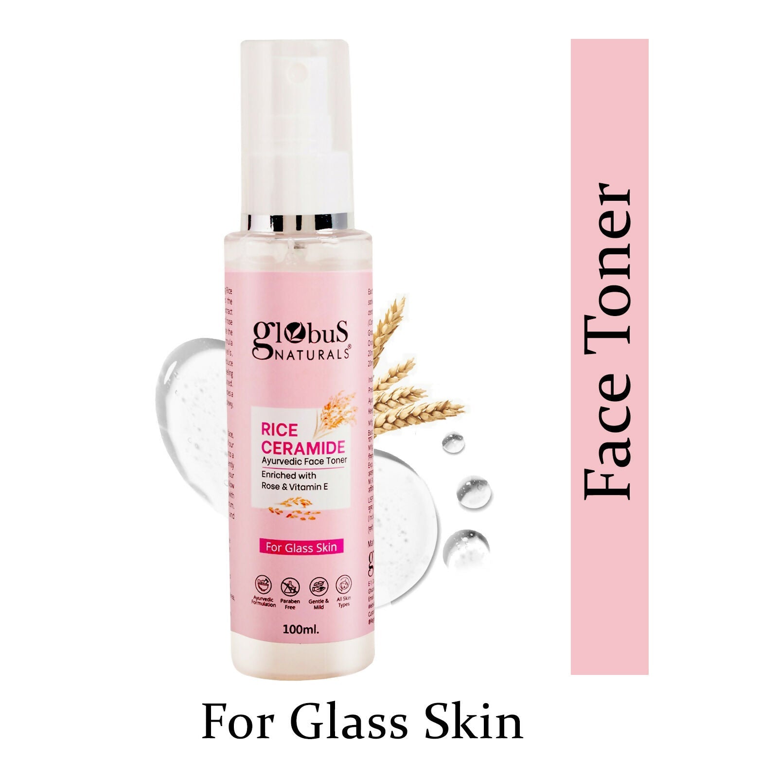 Globus Naturals Rice Ceramide Ayurvedic Face Toner, For Korean Glass Skin
