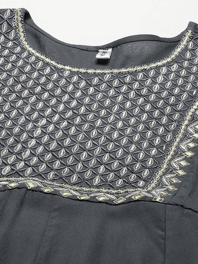 Yufta Grey Embroidered Ethnic Maxi Dress