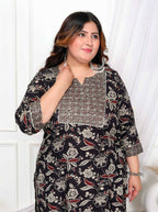 Miravan Women's Plus Size Multi Colour Floral Printed Zari Embroidery Yoke Design Kurta with Palazzo