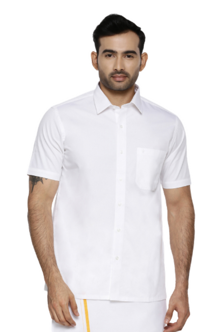 Ramraj Cotton Mens Half Sleeve White Shirt Plus Size - Cool Cotton