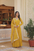Joban Fashion Yellow Georgette Sequence Embroidery Work Kurta Set - Distacart