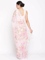 Ahalyaa Women's Baby Pink Digital Print Chiffon Saree - Distacart