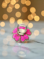 Inhanns Rang-E-Roshan Adjustable Ring – Handmade Crystal Statement Ring - Pink