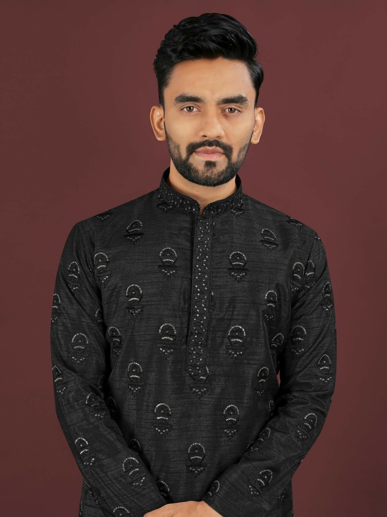 Anaita Black Embroidered Silk Straight Kurta