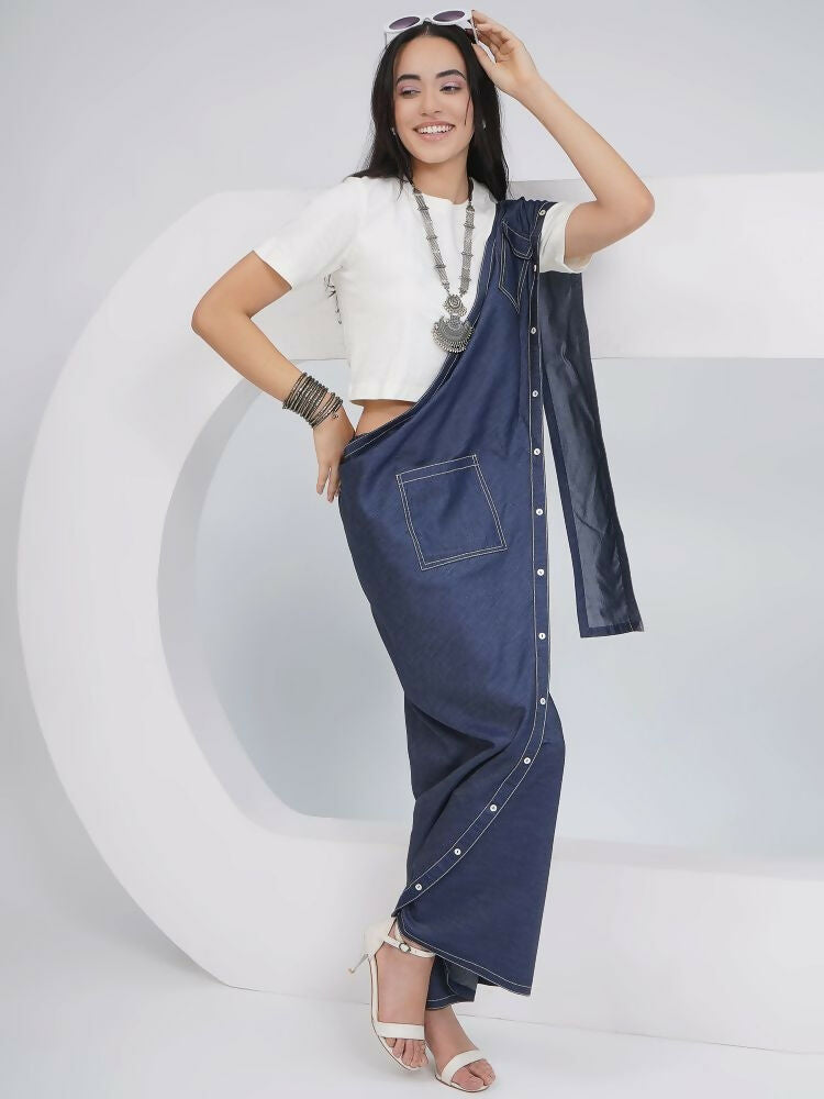 Joban Fashion Off White Cotton Denim Skirt Drape With Top