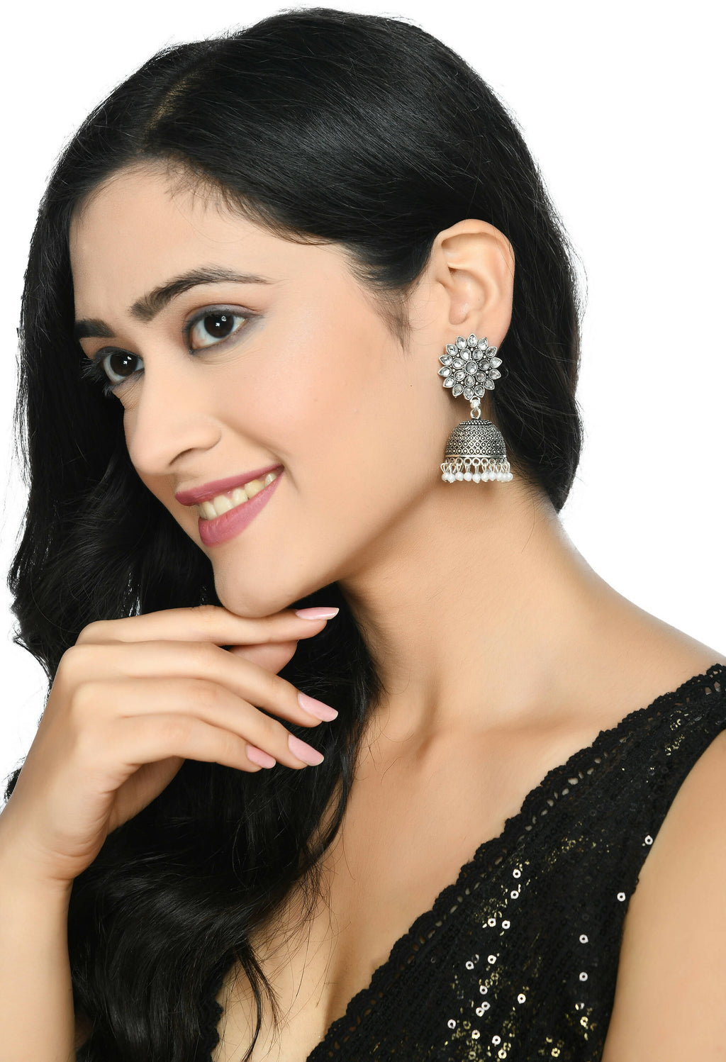 Mominos Fashion Joharkamal Kundan work Jhumka with White Beads - Distacart