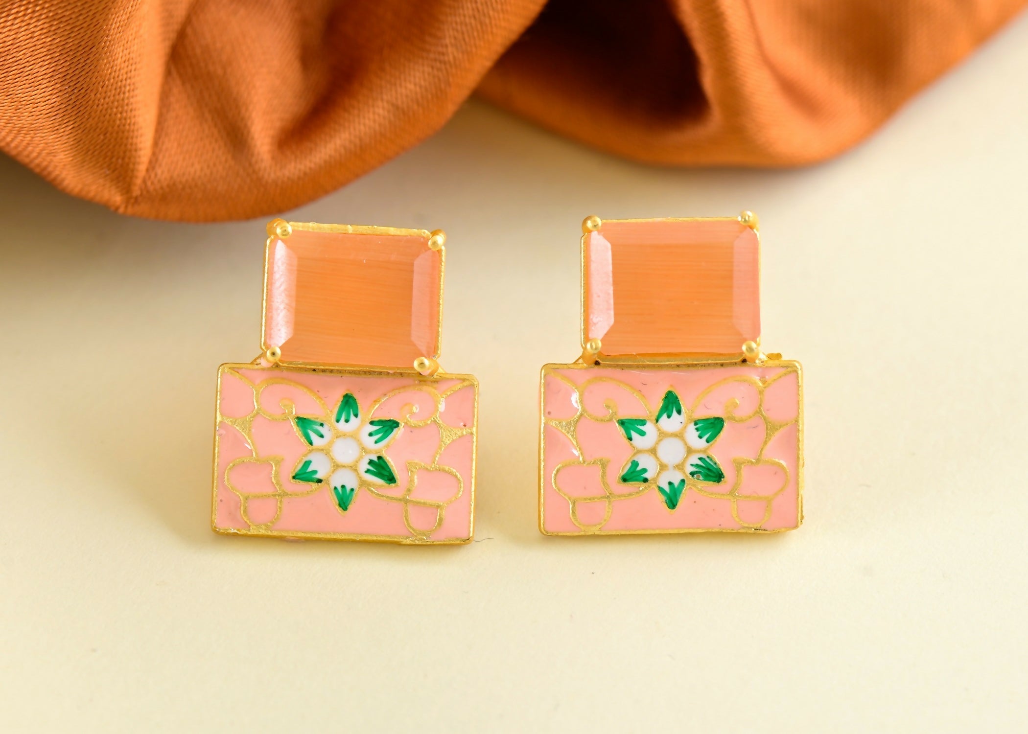 Joban Fashion Women Brass Peach Onyx Earrings - Distacart