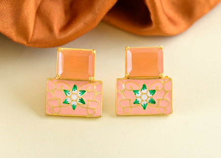 Joban Fashion Women Brass Peach Onyx Earrings