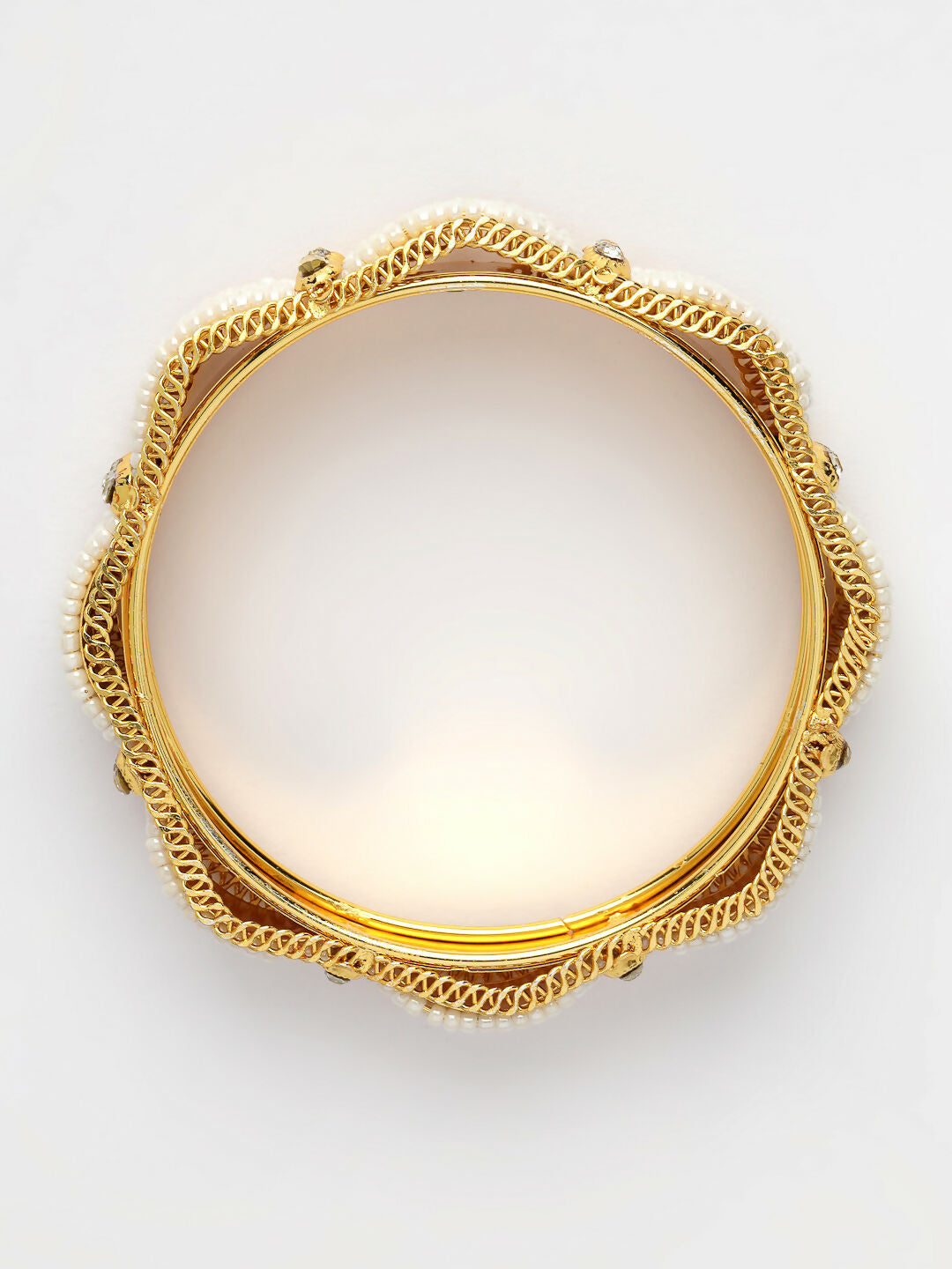 NVR Women's Set of 2 Gold-Plated Pearl Handcrafted Traditional Bangles - Distacart
