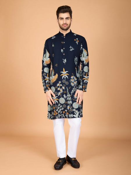 Vastranavya Exclusive Wedding Wear Viscose Rayon Thread Embroidered Work Kurta
