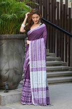 Beatitude Lavender Cotton Jacqaurd Border Tangail Handloom Saree