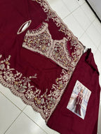 Anaita Red Real Premium Silk Stitched Shrug Suit with Embroidery Work - Distacart