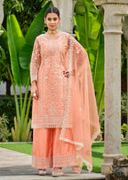 Pretty Peach Stone & Cording Work Festive Palazzo Suit - Emponline