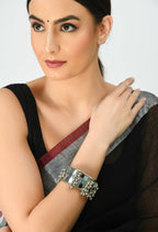 Mominos Fashion Kamal Johar Mirror Oxidised Silver Bangles Set