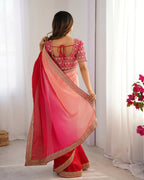 Exclusive Collection Red Pink Party Wear Chinon Salk Saree