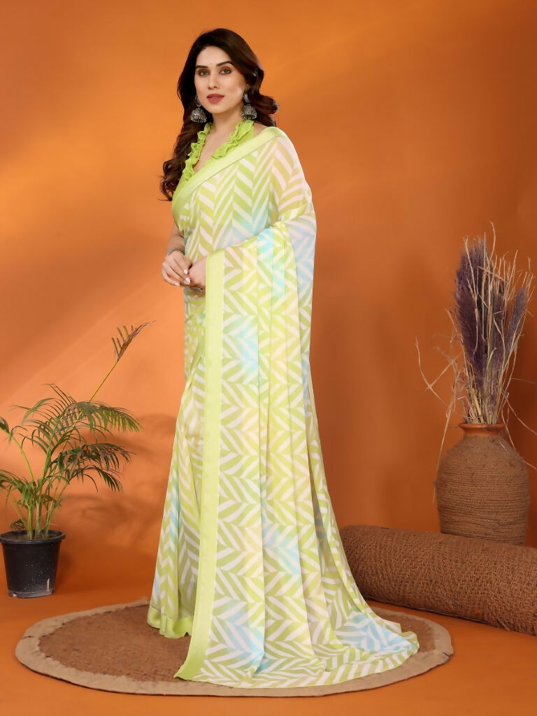 Partywear Designer Bright Moss Satin Patta lemon Fancy Saree - Durga