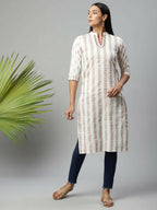 Ahalyaa Womens Off White Color Pure Cotton Printed Kurtas - Distacart