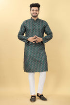 Teal Cotton Printed Men's Kurta - Mahotsav