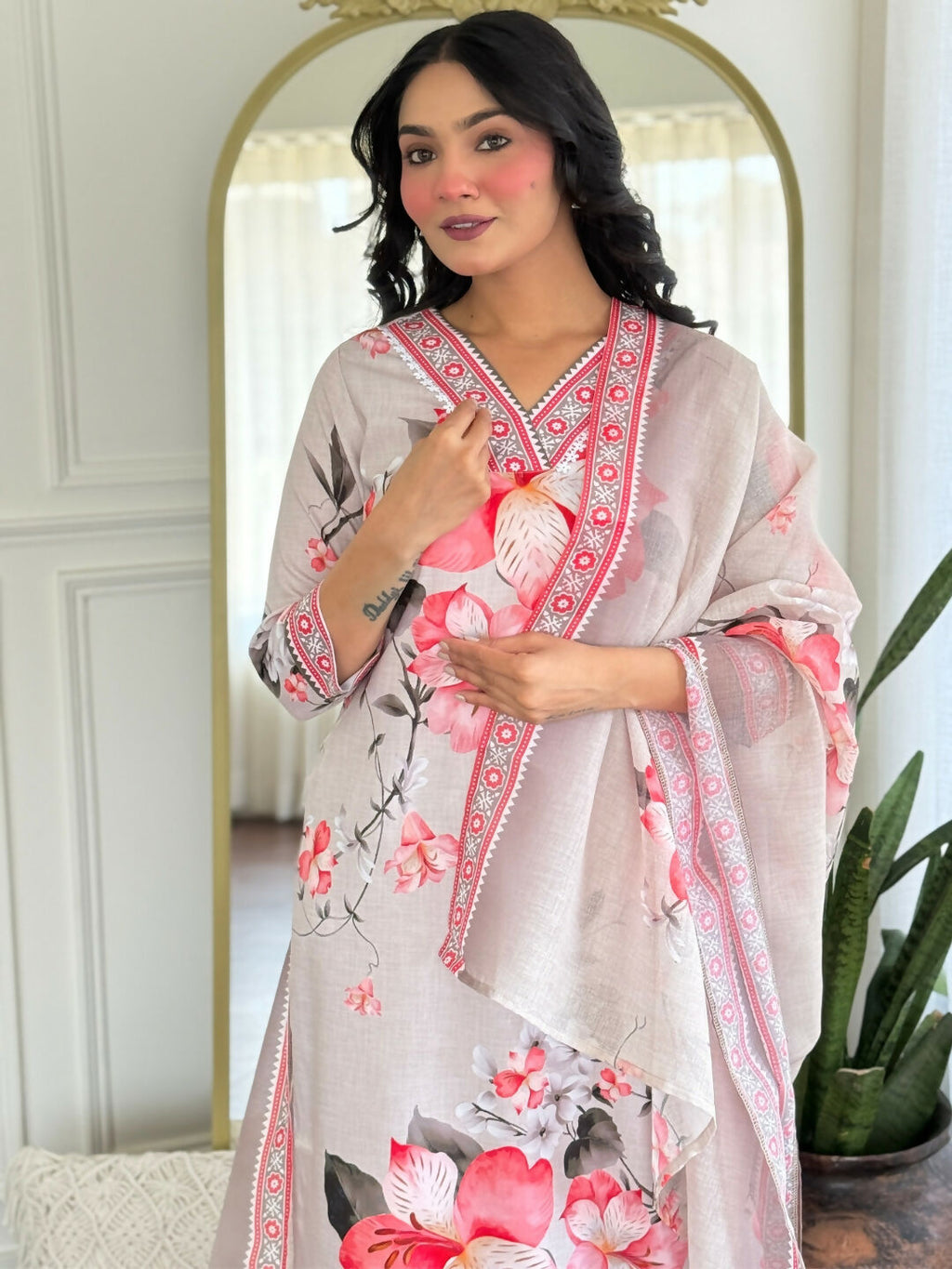 The52 Women's Beautiful Rayon Fabric Printed Work Straight Kurta Pant and Dupatta Set - Distacart