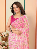 Pink Georgette Designer Printed Ready To Wear Saree - Elite