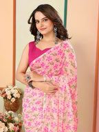 Pink Georgette Designer Printed Ready To Wear Saree - Elite