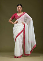 Joban Fashion White Tissue Gold Crush Party Wear Sarees - Distacart