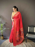 Joban Fashion Red Jacquard Butti Soft Lichi Silk Paithani Saree - Distacart